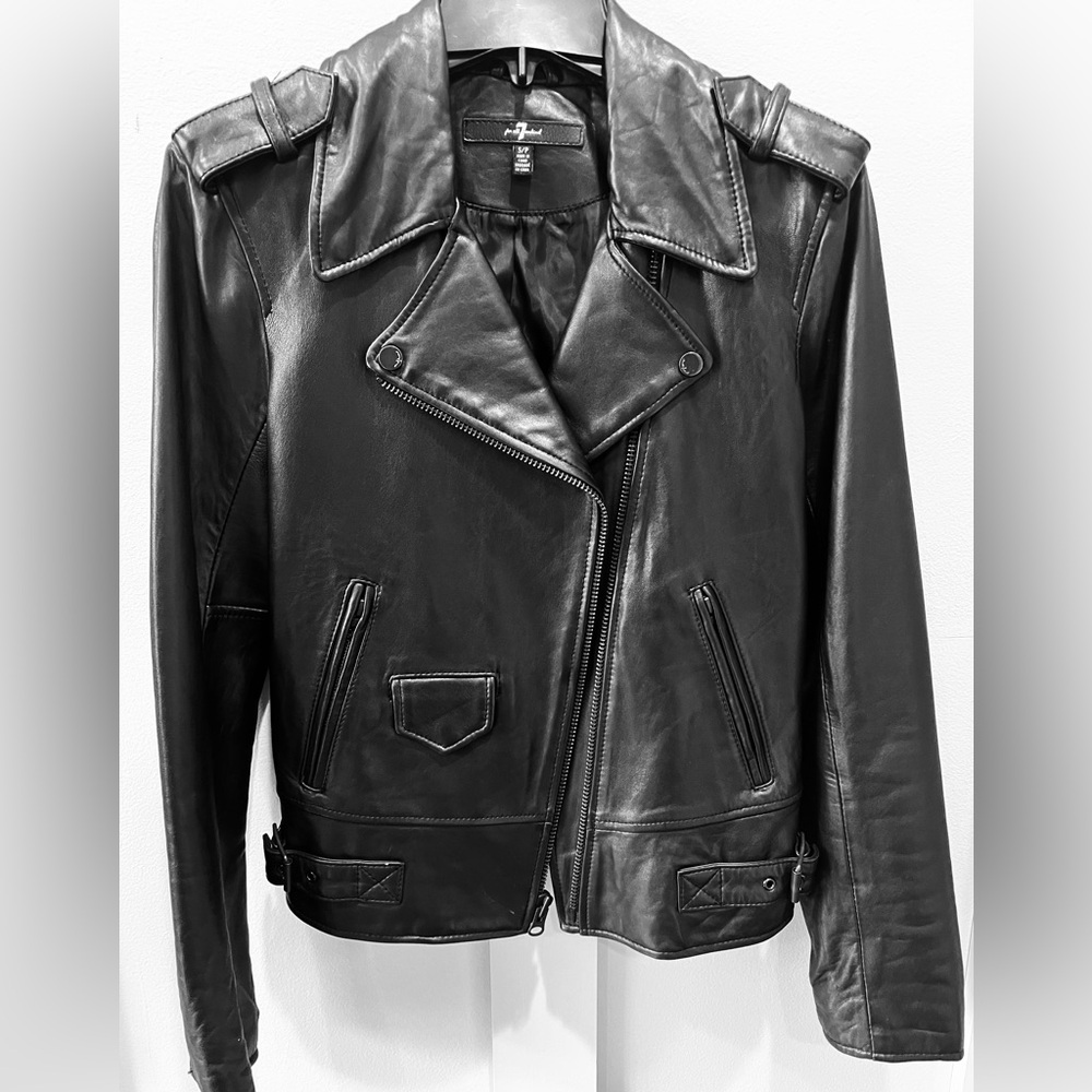 7 for all mankind Genuine 100% Leather Black Motorcycle Moto Jacket (small)